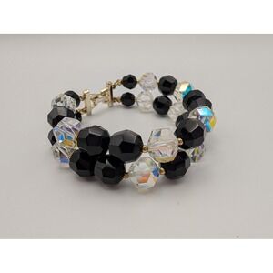 Black Aurora Borealis Crystal Beaded Double Strand Bracelet Jewelry